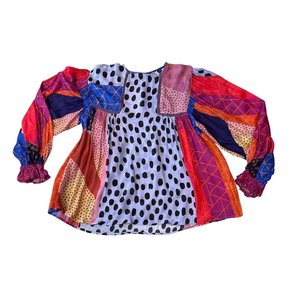Blank London Patchwork Blouse Womens Small Multicolor Boho Balloon Sleeve